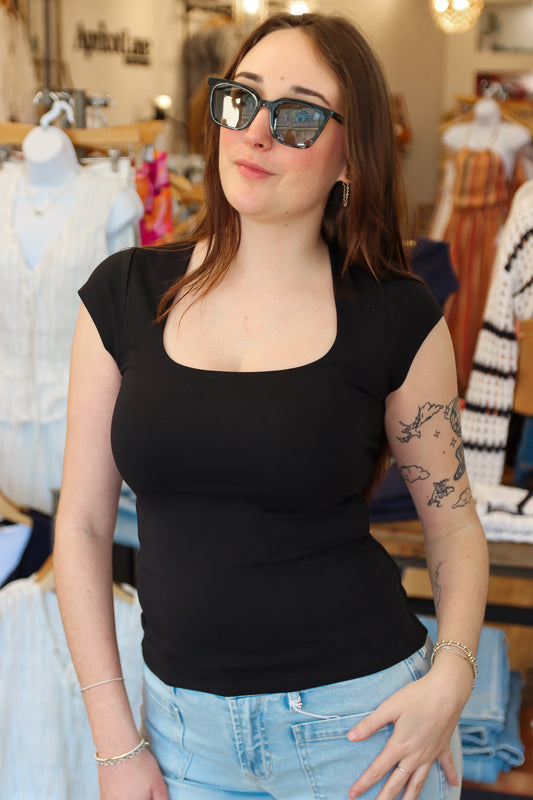 RD STYLE “SHAYLA” COTTON CORE CAP SLEEVE SQUARE NECK TOP