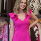 RUFFLED SHOULDER OPEN BACK DRESS