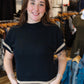 ELAN SHORT SLEEVE STRIPE TRIM SWEATER