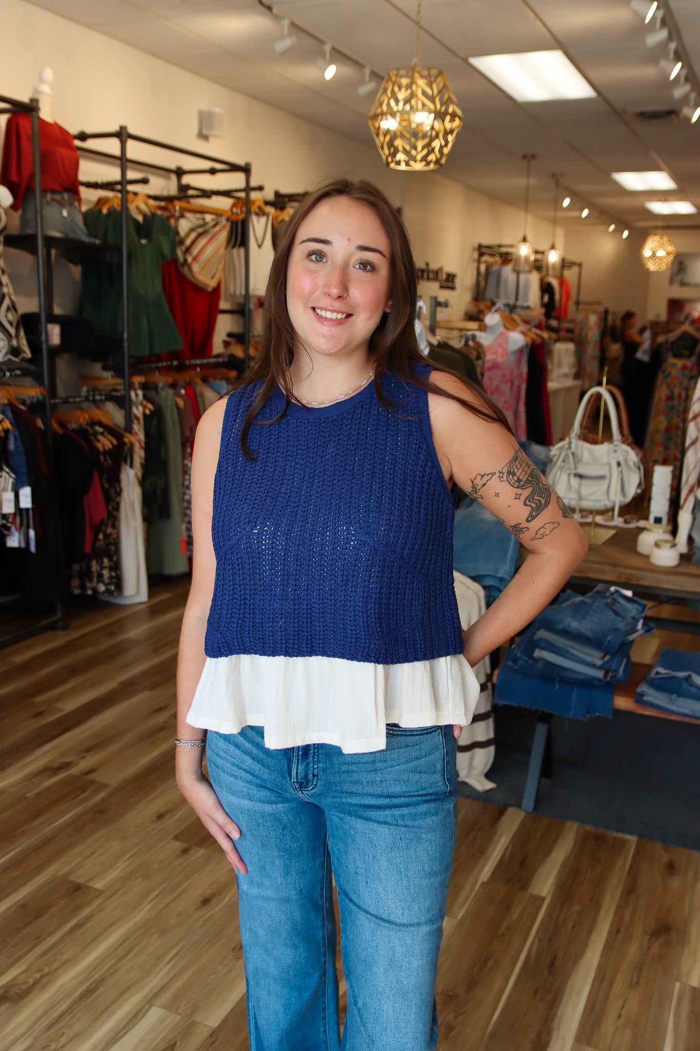 BY TOGETHER GAUZE LINED SLEEVELESS SWEATER TOP