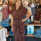 STEVE MADDEN “TORI” TEXTURED RUCHED MIDI DRESS