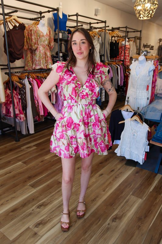 LONIANS BLOOM MINI RUFFLE DRESS