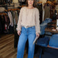 ALLIE ROSE FRAYED STRIPE AIRY CHIFFON BUBBLE HEM