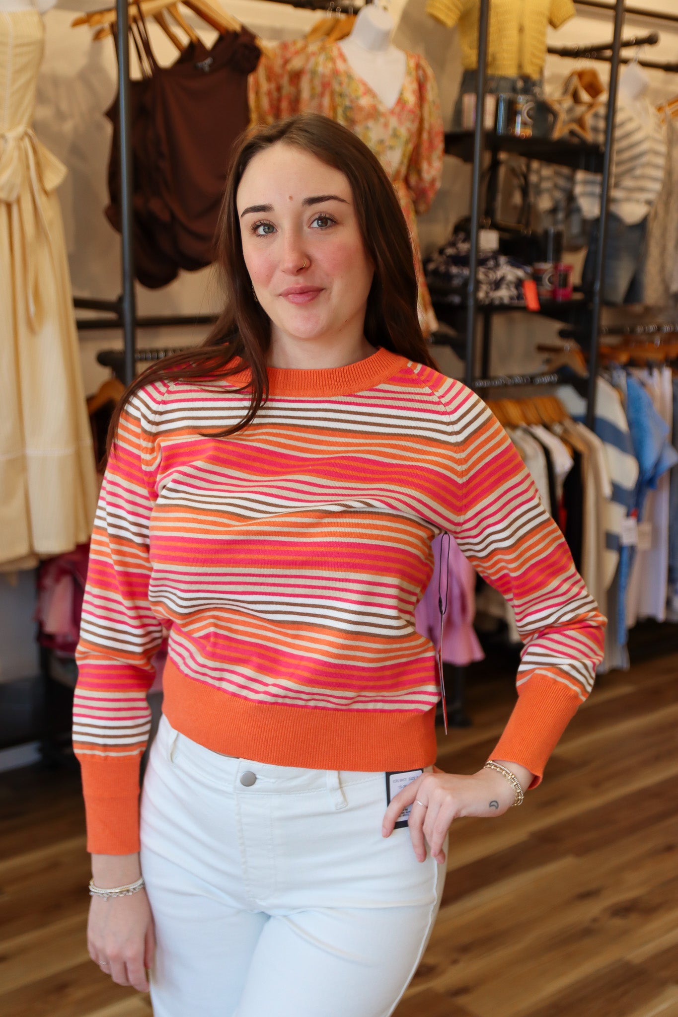 HASSAN LONG SLEEVE RAGLAN 70S STRIPE SWEATER