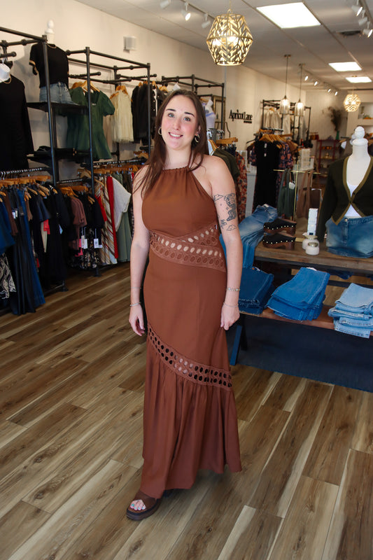 BABY PINK CUTWORK LACE TRIMMED MAXI DRESS