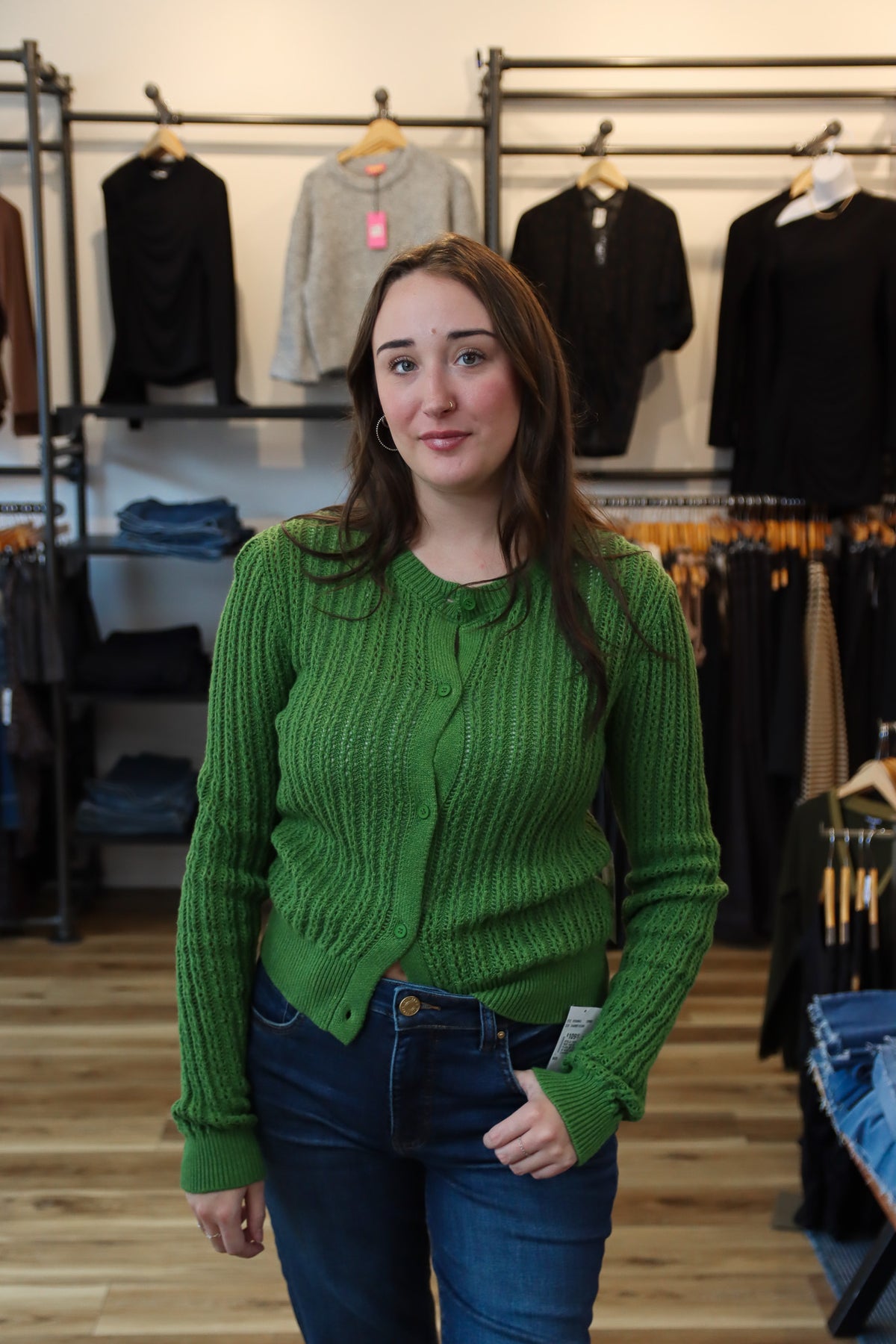 HASSON OPEN STITCH CREW CARDIGAN