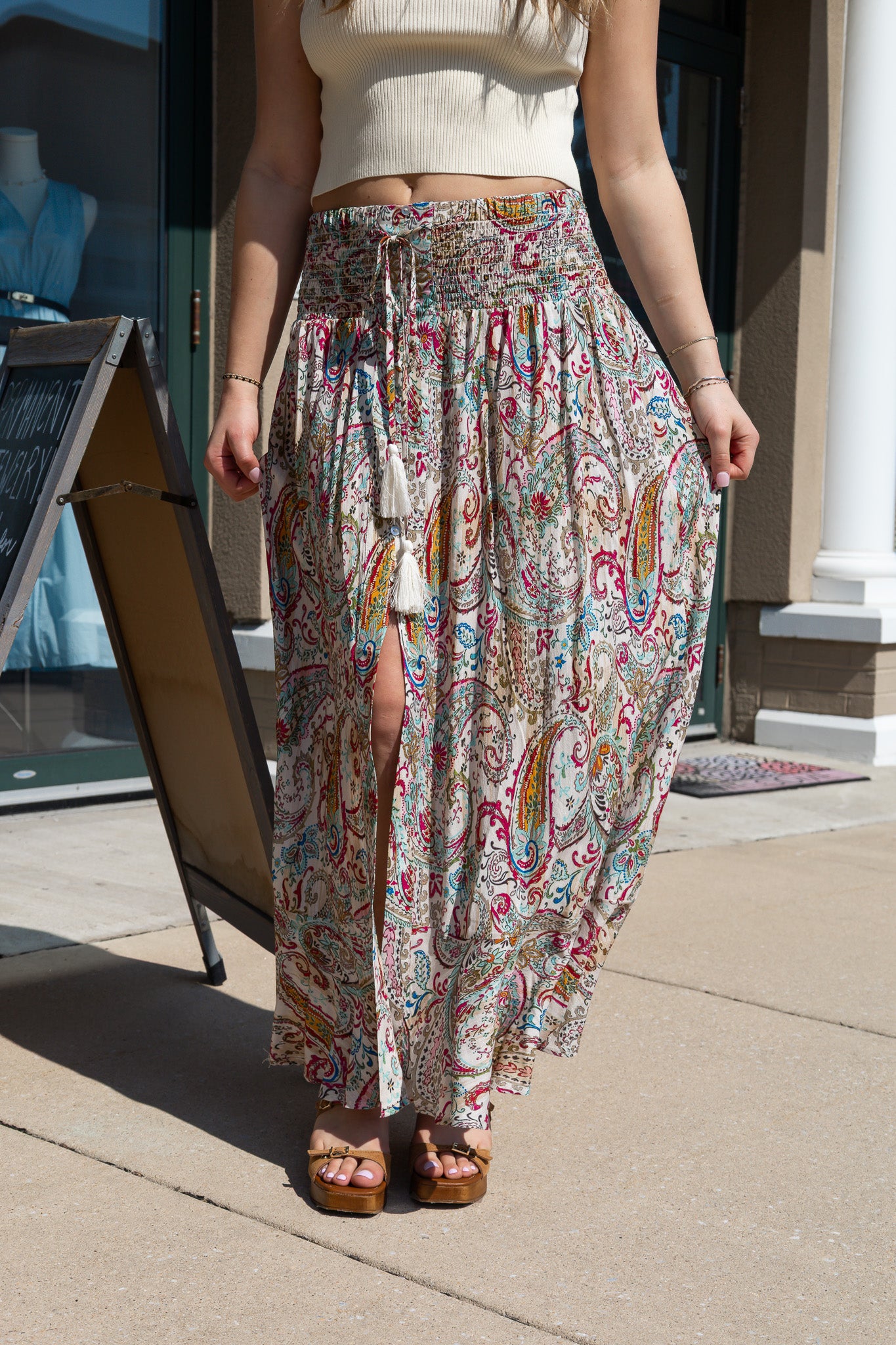 MOLLY BRACKEN PAISLEY FRONT SLIT MAXI SKIRT