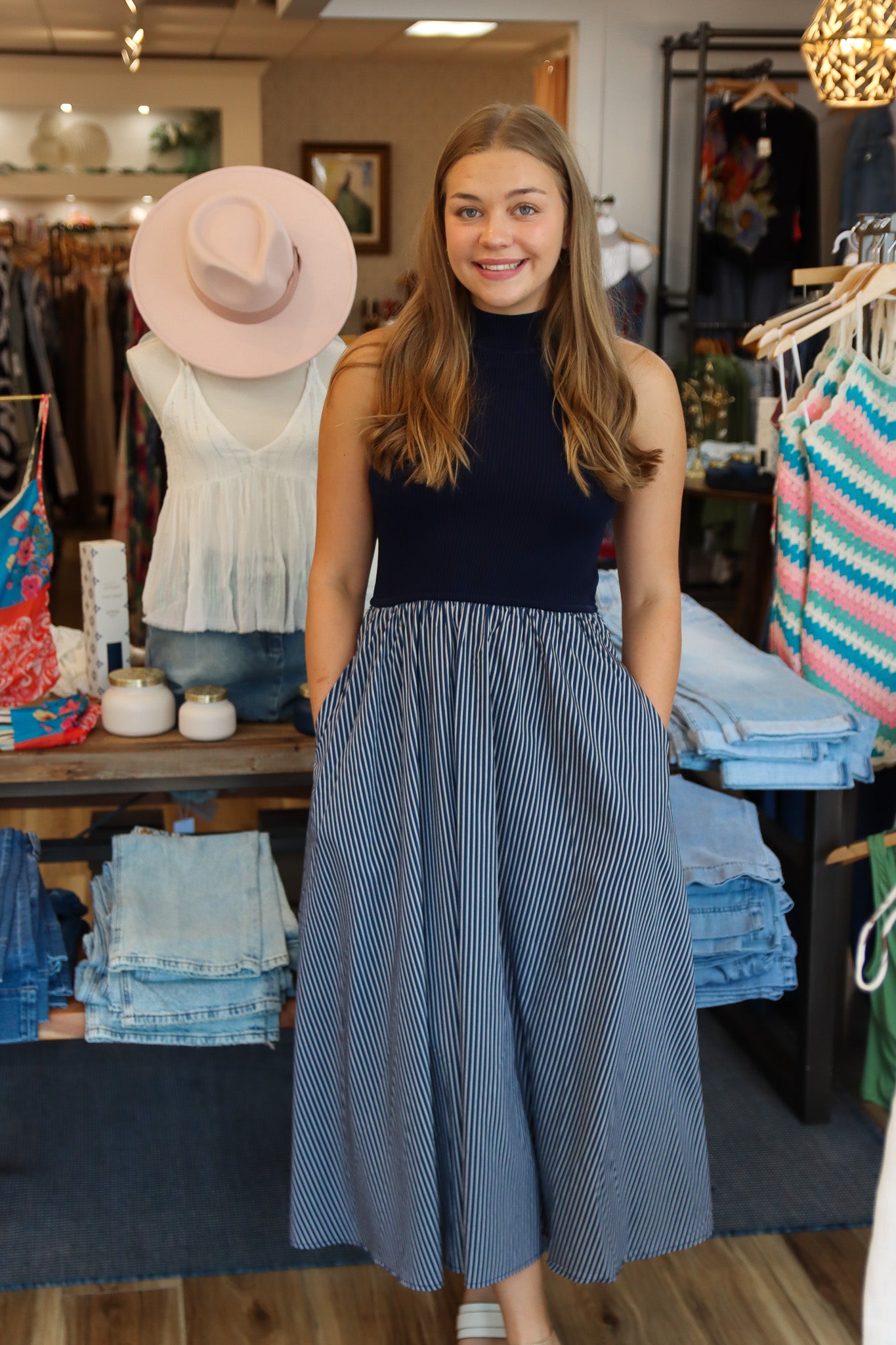 ELAN KNIT TOP STRIPE MIDI DRESS