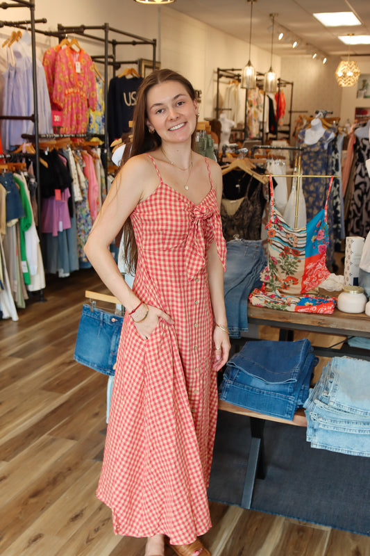 MIOU MUSE GINGHAM PATTERNED MAXI DRESS