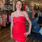 FATE HALTER MINI DRESS WITH CONTRAST COLOR PIPING