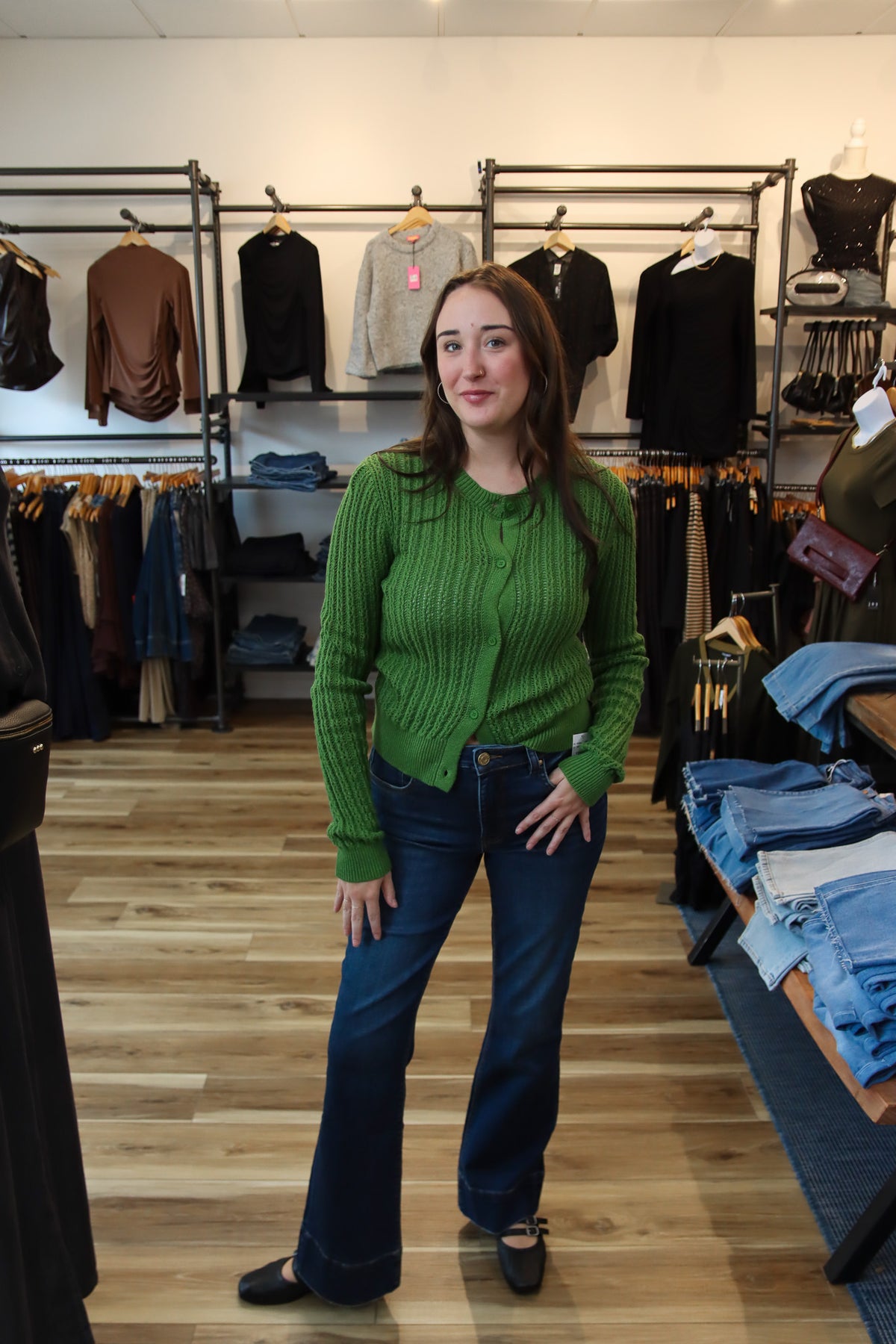 HASSON OPEN STITCH CREW CARDIGAN