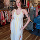 LIVERPOOL SLEEVELESS V-NECK STRIPED MIDI DRESS
