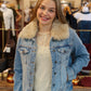 HIDDEN DETACHABLE FUR COLLAR DENIM JACKET