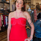 FATE HALTER MINI DRESS WITH CONTRAST COLOR PIPING
