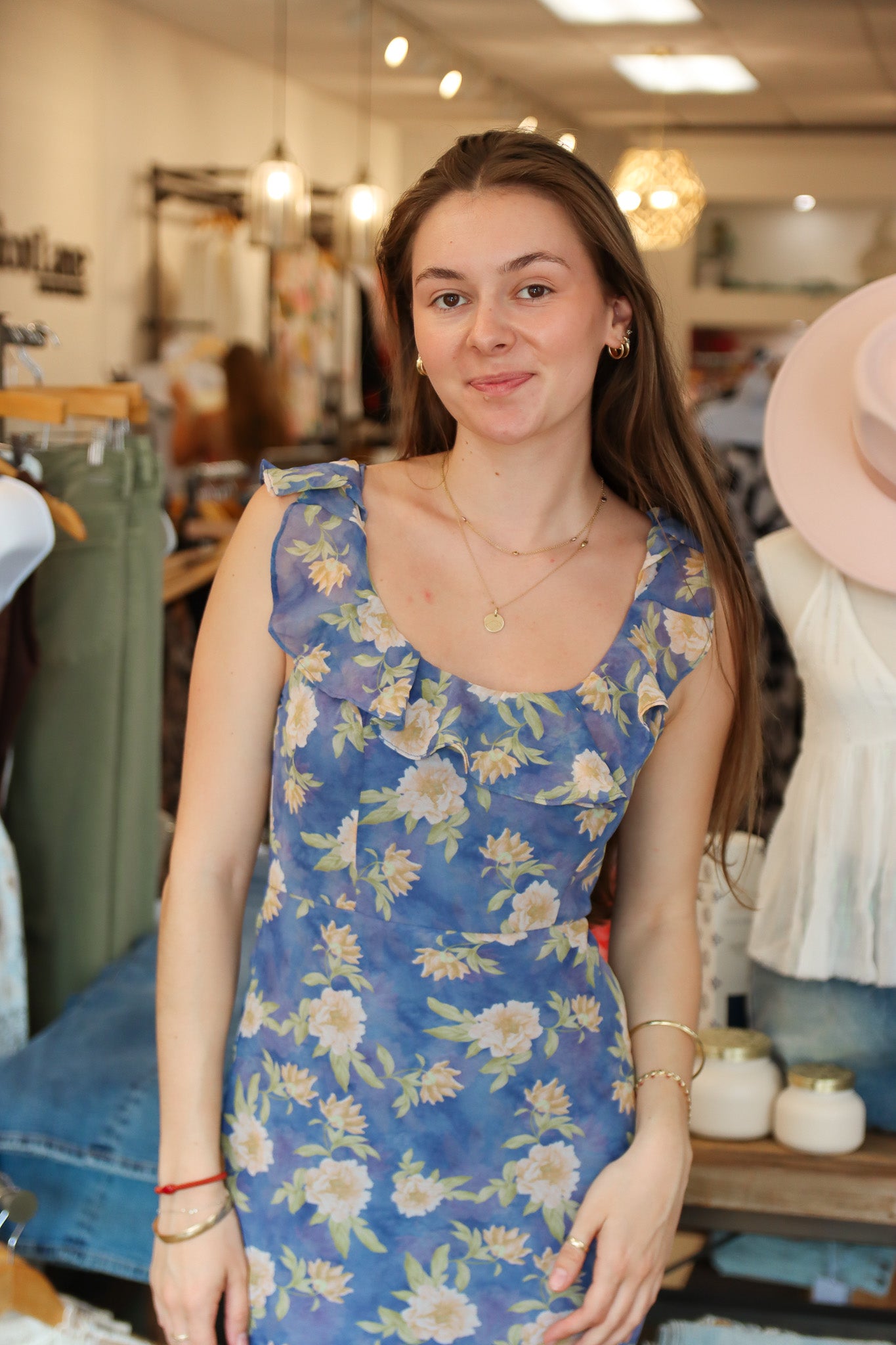 ASTR THE LABEL “CAROLETTA” RUFFLE NECK MAXI DRESS