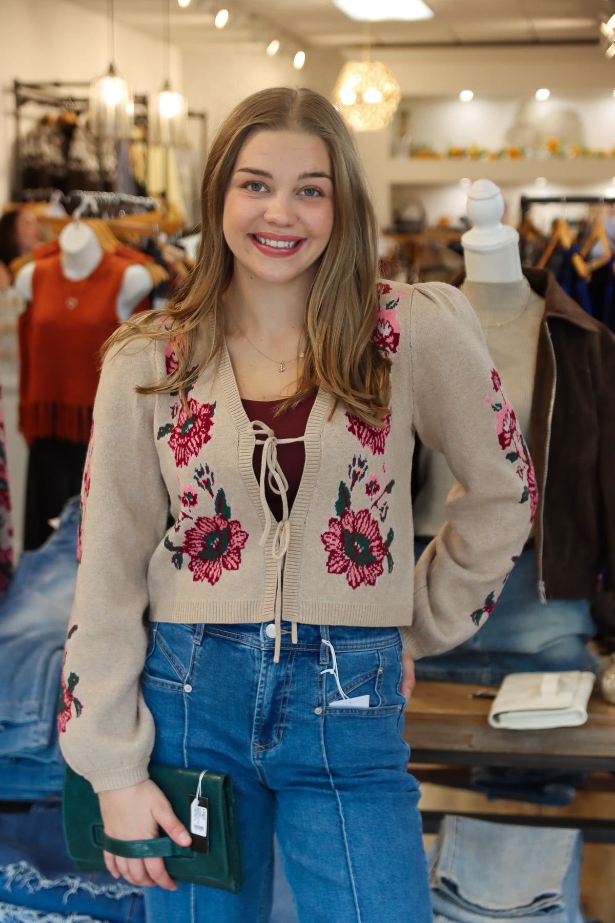 SALTWATER LUXE SLAIDE FLORAL FRONT TIED SWEATER