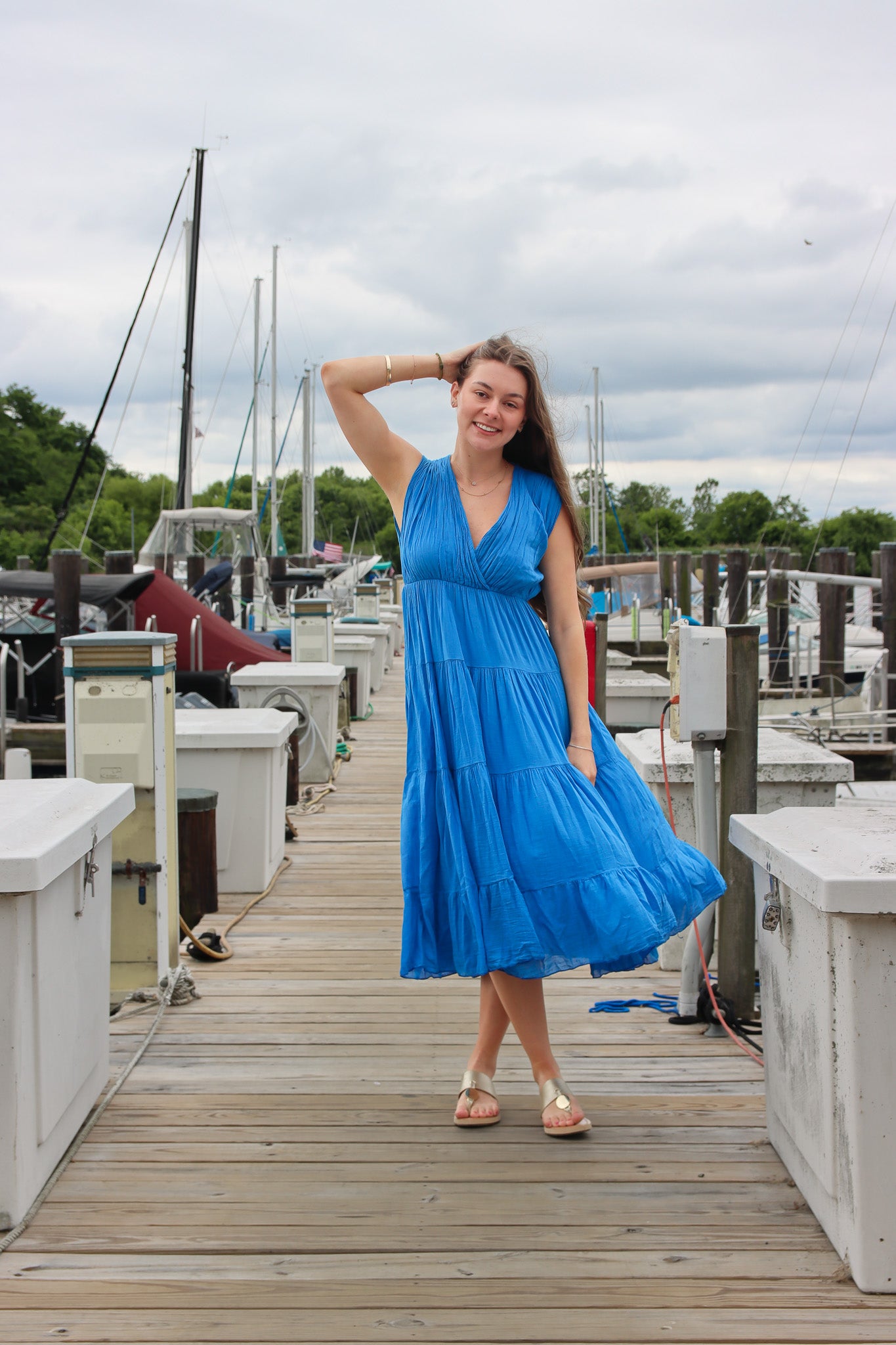MILIO MILANO COTTON V-NECK MIDI DRESS