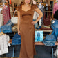 NEEDII SATIN POLKA DOT MAXI DRESS
