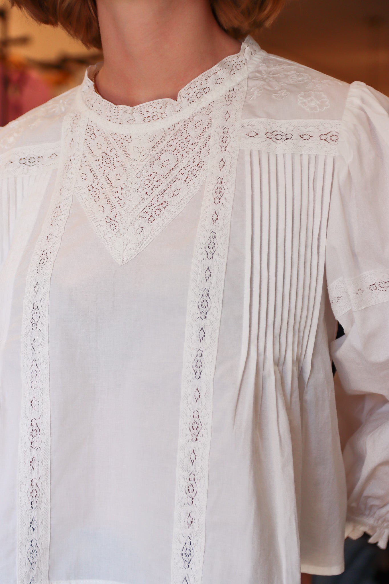 MABLE LACE AND PINTUCK BLOUSE