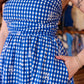 AZURE LACE GINGHAM TUBE MAXI DRESS
