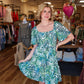 APRICOT LEAF PRINT BRODERIE ANGLAISE DRESS