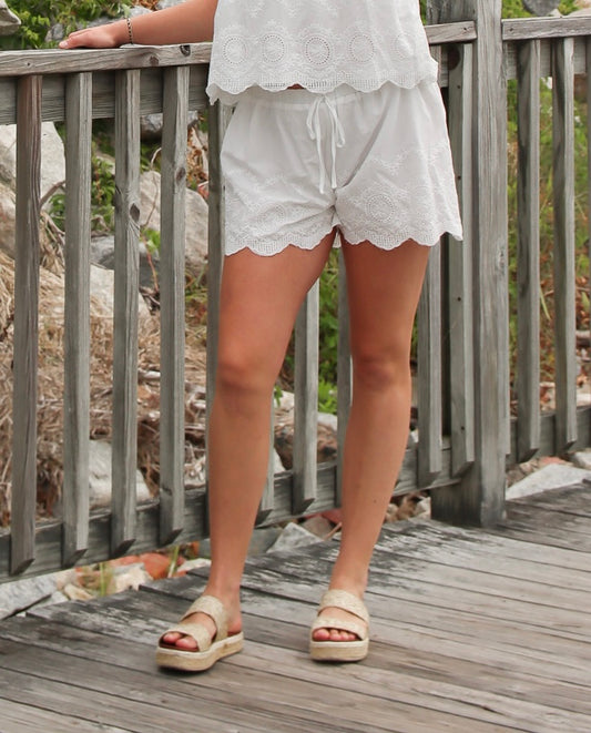 NEEDII COTTON EMBROIDERED DRAWSTRING SHORTS