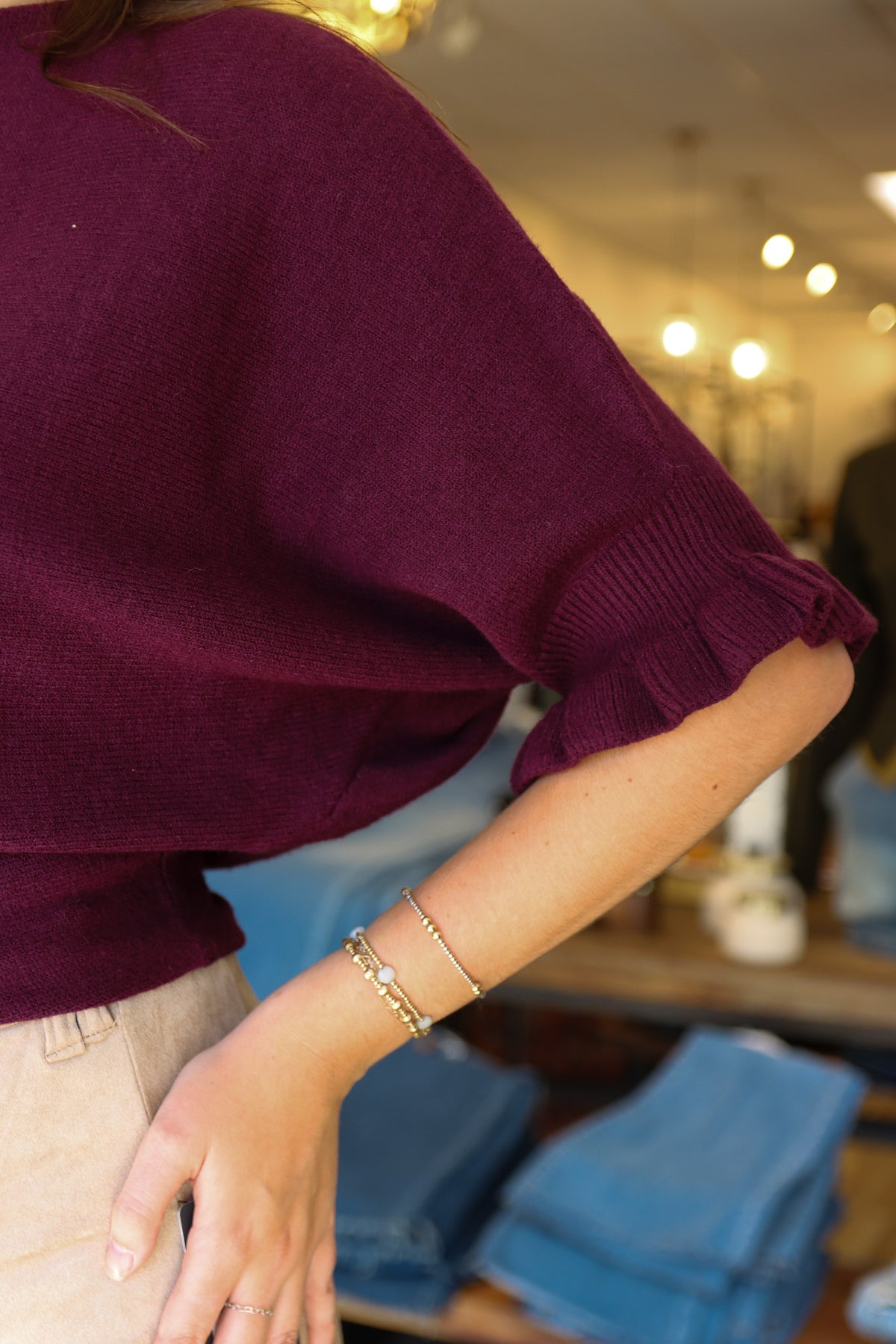 APRICOT RUFFLE SLEEVE BATWING JUMPER