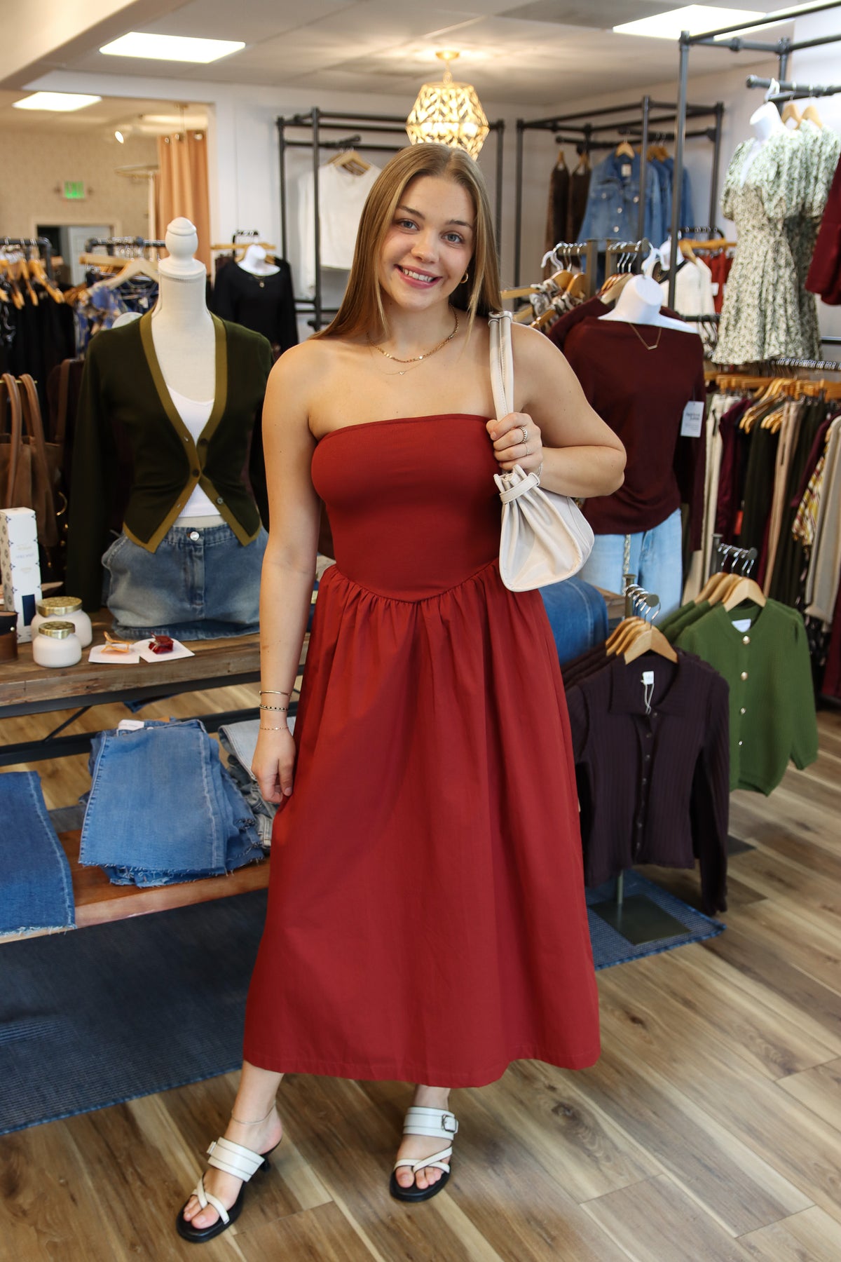 NEEDII TUBE BODICE POPLIN SKIRT MAXI DRESS