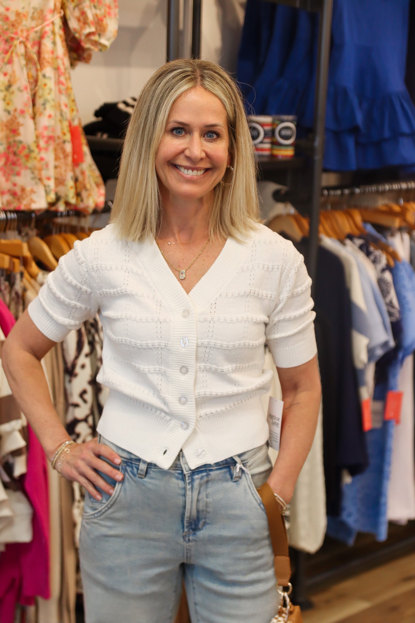 SELF SQUARE STRIPE CUTSIE CARDIGAN