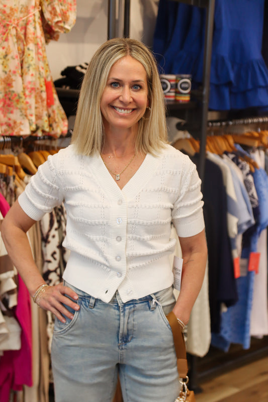 SELF SQUARE STRIPE CUTSIE CARDIGAN