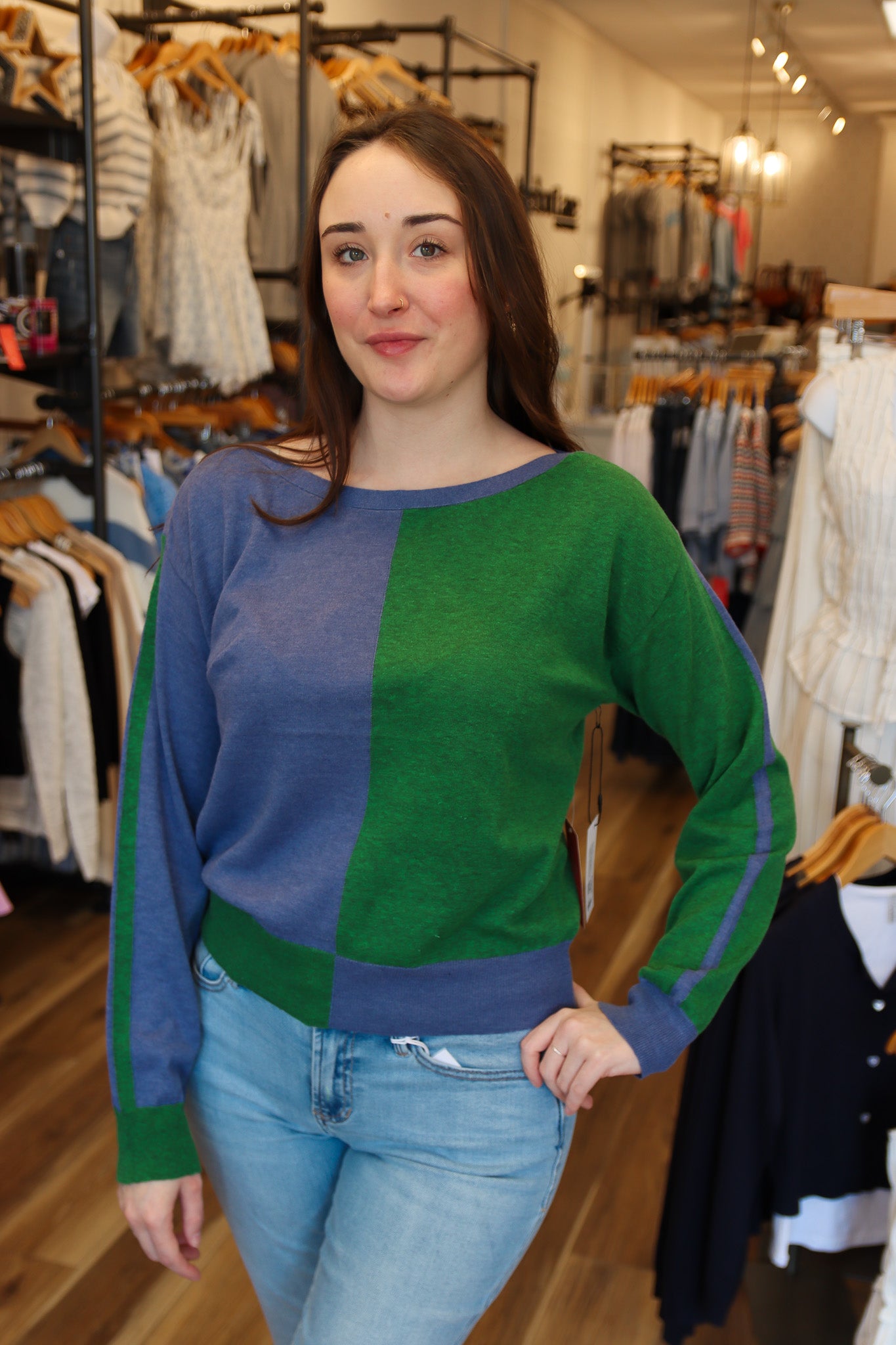 HASSON BI-COLOR BOATNECK SWEATER