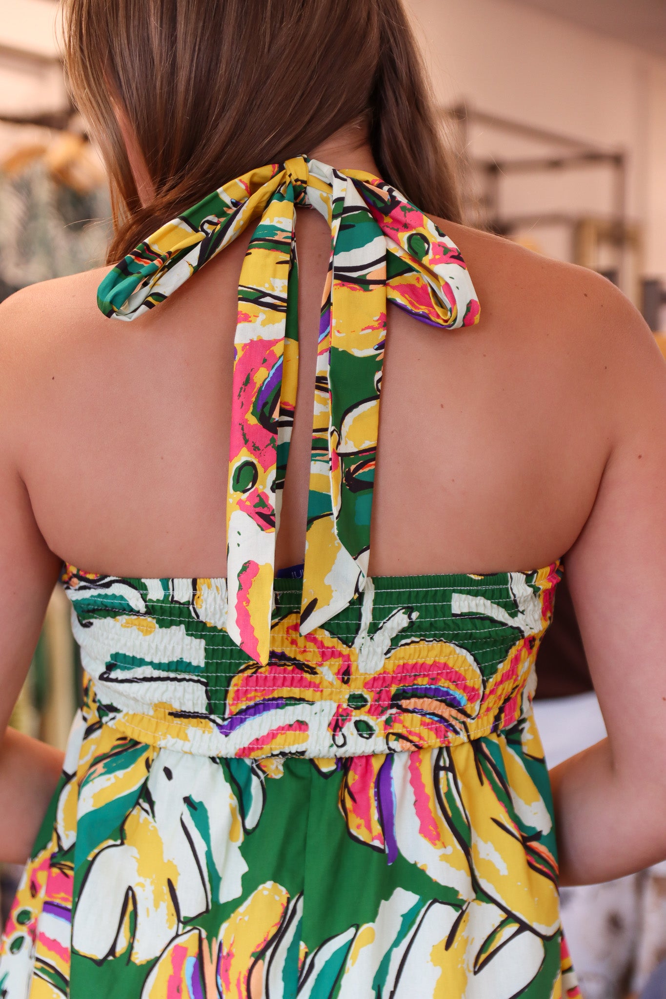 MEET ME IN SANTORINI “CALYPSO MOSTERA” MINI DRESS