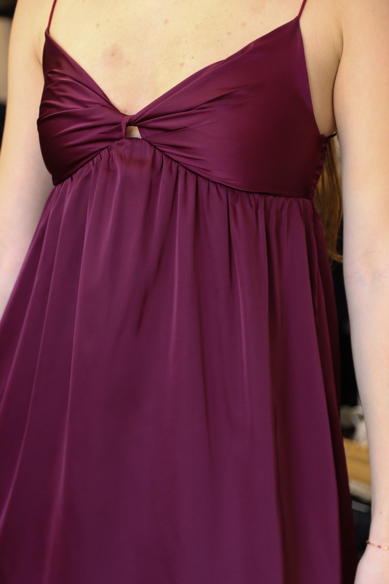 SKY TO MOON SATIN TWISTED SWEETHEART MINI DRESS