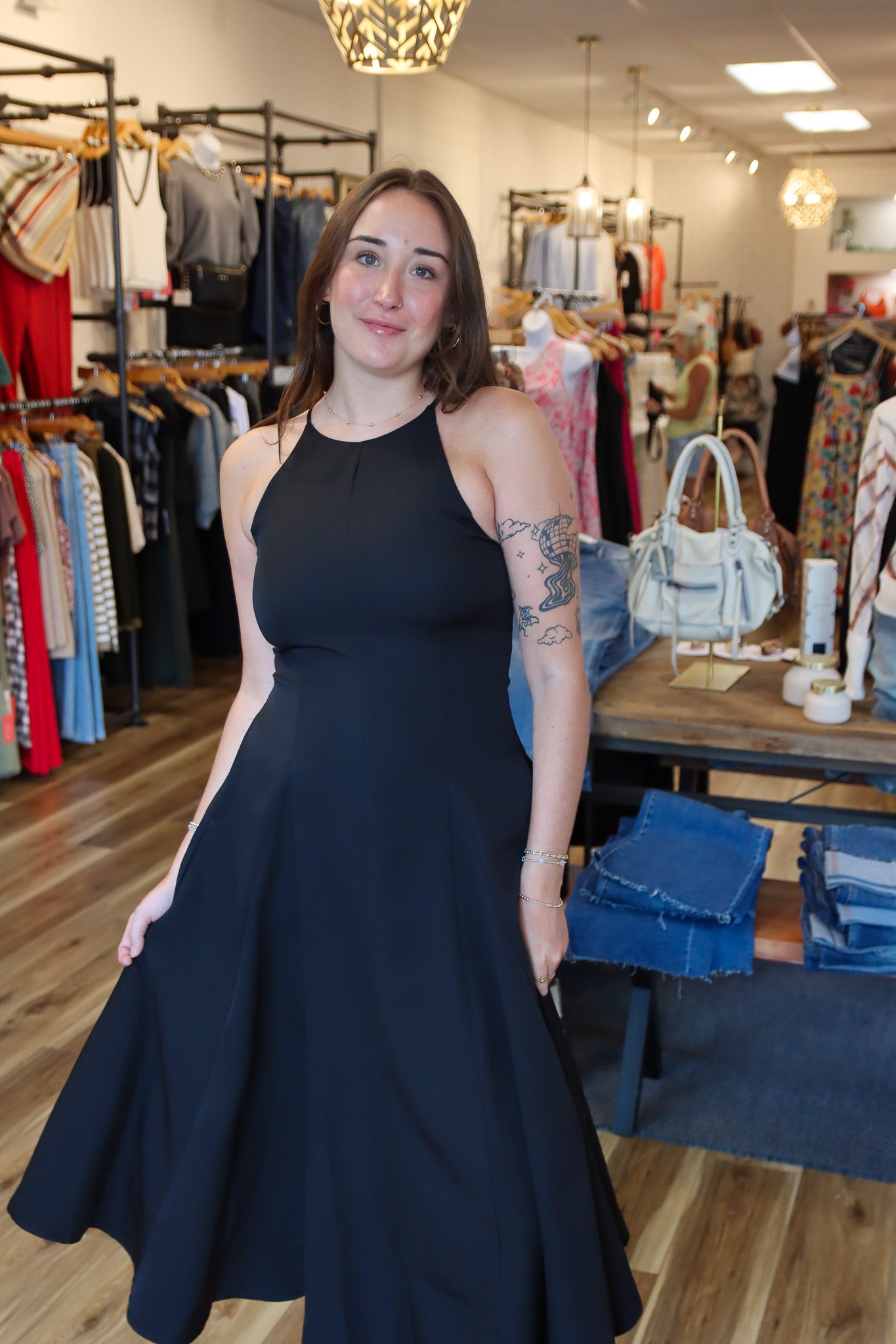 PINCH HALTER NECK A-LINE MAXI DRESS