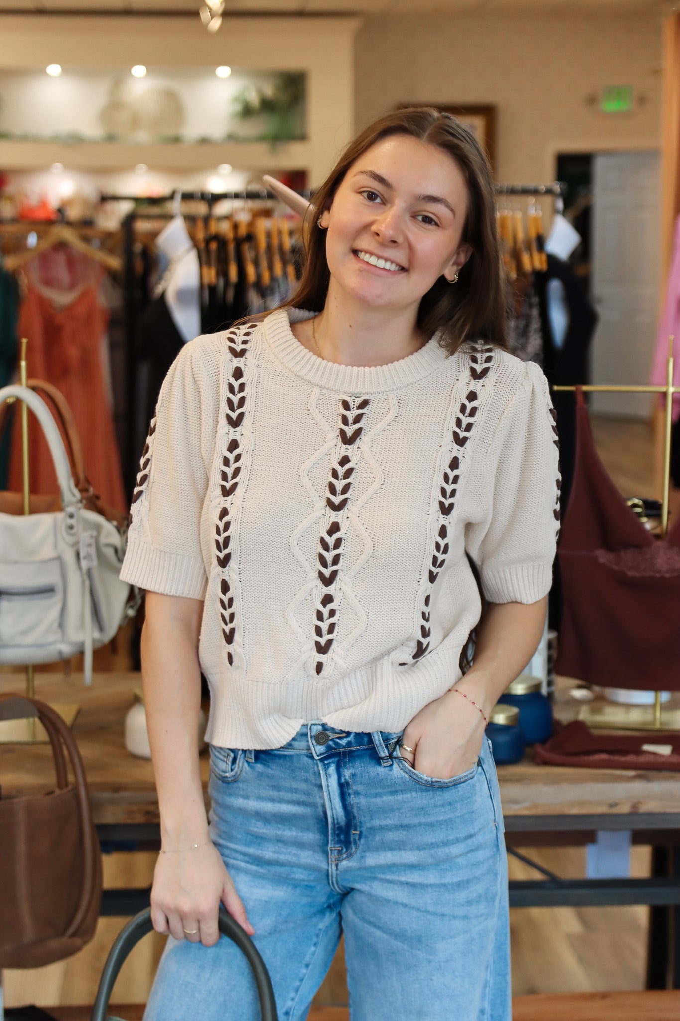 BY TOGETHER “SARA” KNIT SHORT SLEEVE SWEATER