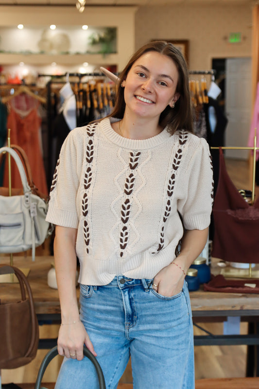 BY TOGETHER “SARA” KNIT SHORT SLEEVE SWEATER
