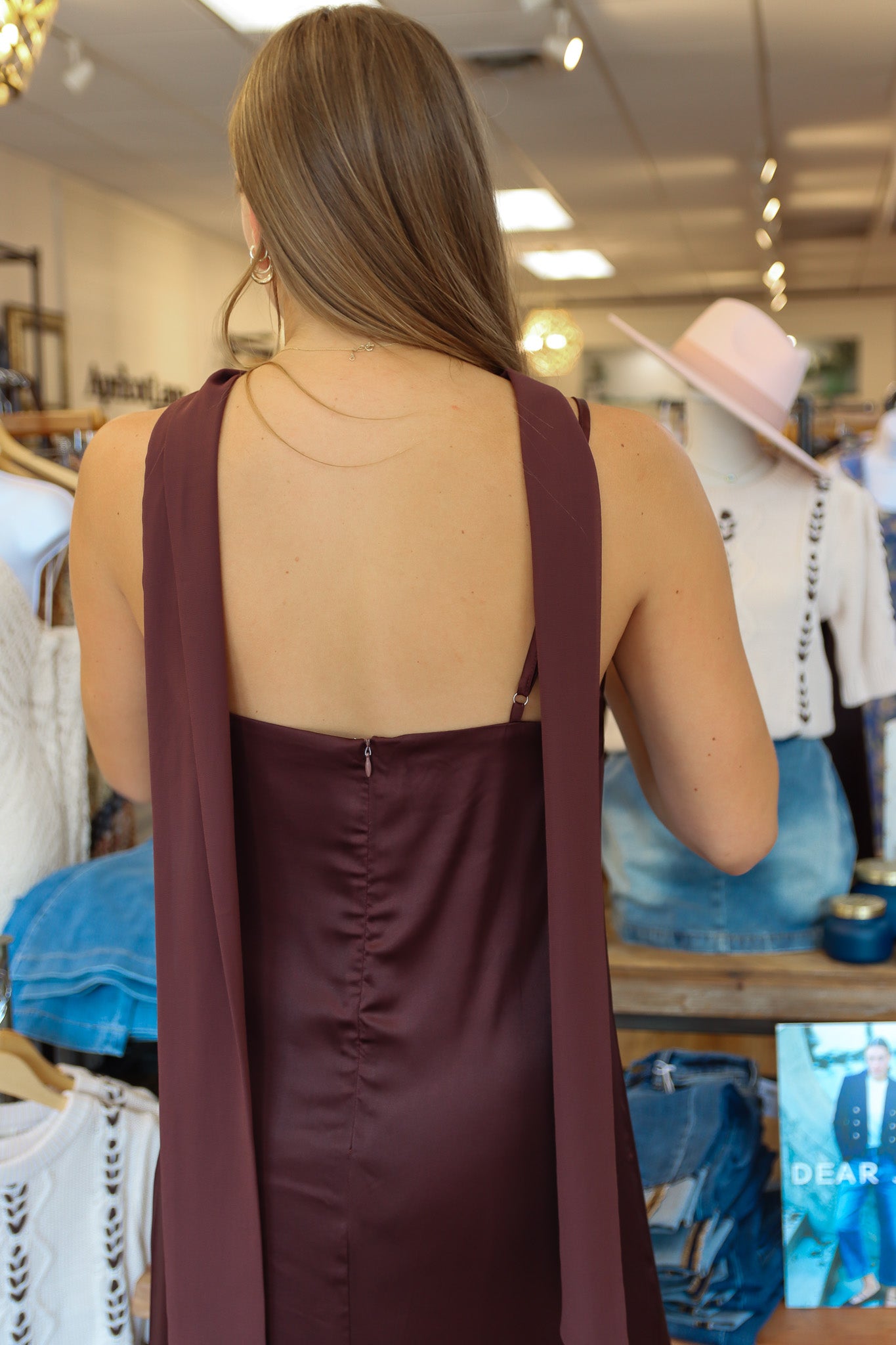TCEC ADJUSTABLE STRAP STAIN/CHIFFON MAXI DRESS
