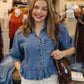 VELVET HEART "GEORGINA" FLOWY PEPLUM DENIM TOP