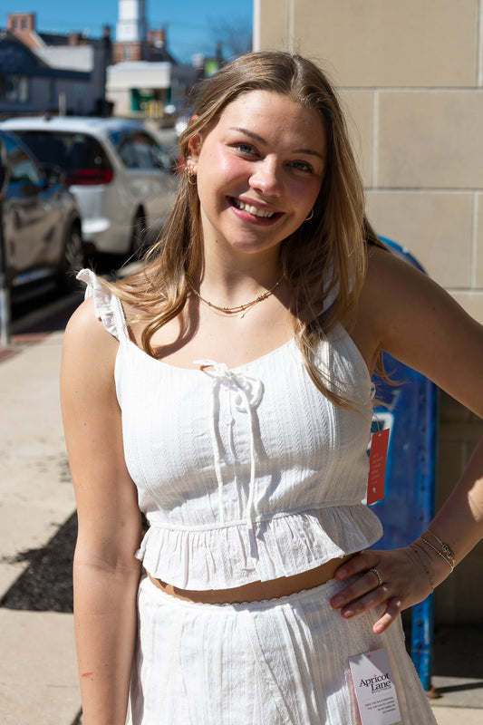 COTTON TEXTURED LACE DETAIL CROP TOP