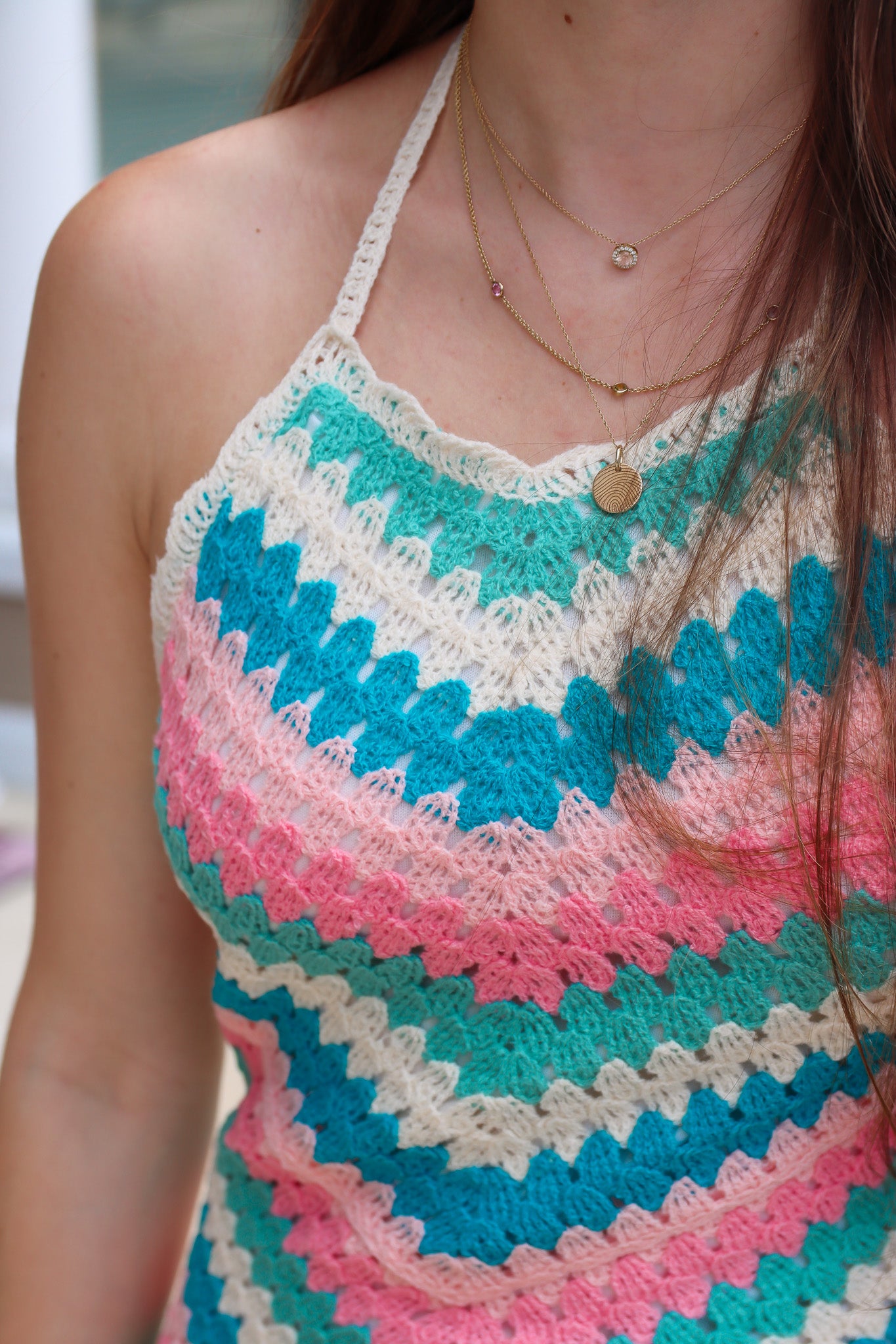 SALTWATER LUXE CROCHET HALTER MINI DRESS