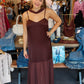 TCEC ADJUSTABLE STRAP STAIN/CHIFFON MAXI DRESS