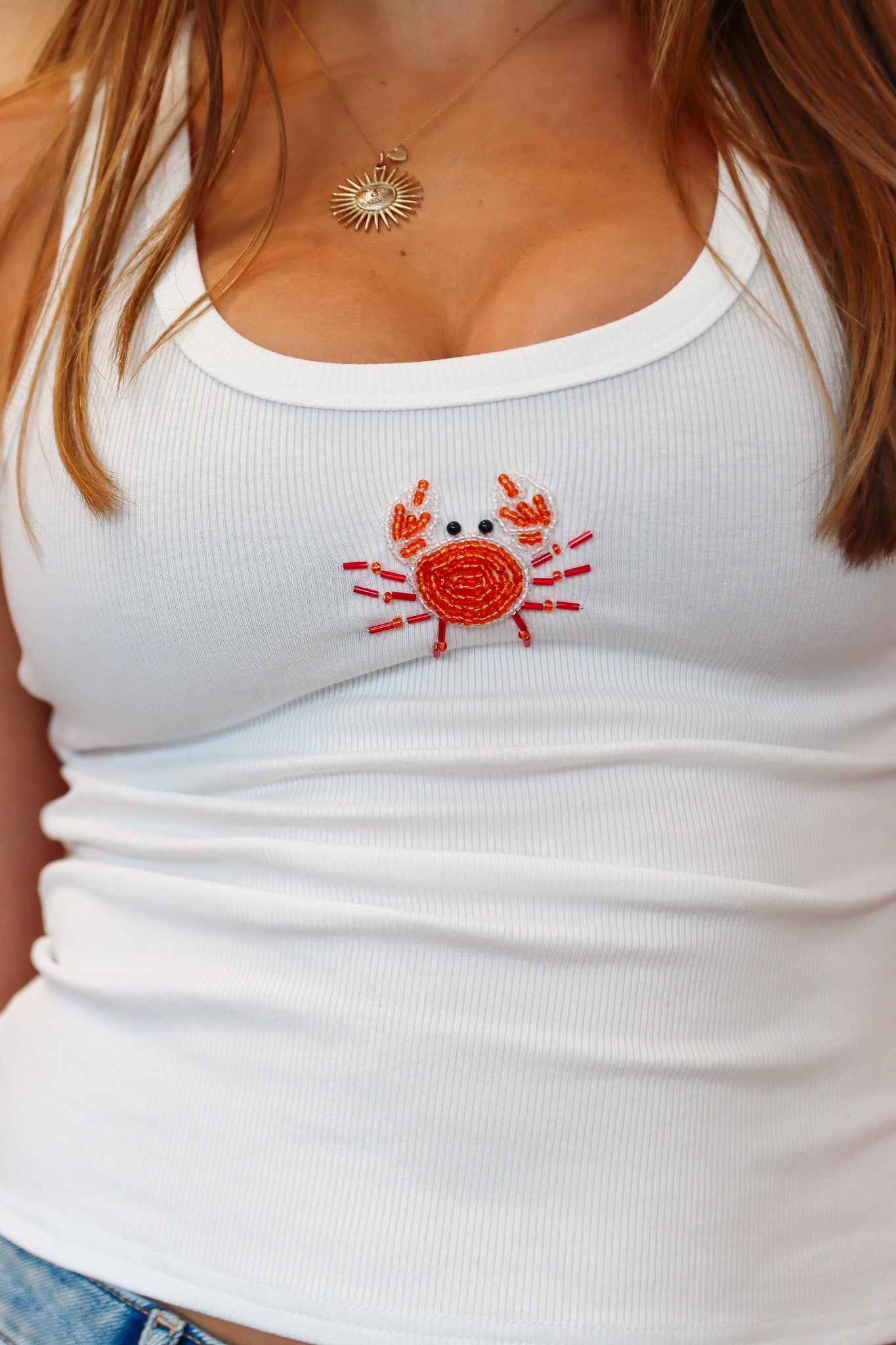 NEEDII CRAB BEADED RIBBED TANK TOP