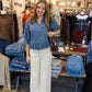 VELVET HEART "GEORGINA" FLOWY PEPLUM DENIM TOP