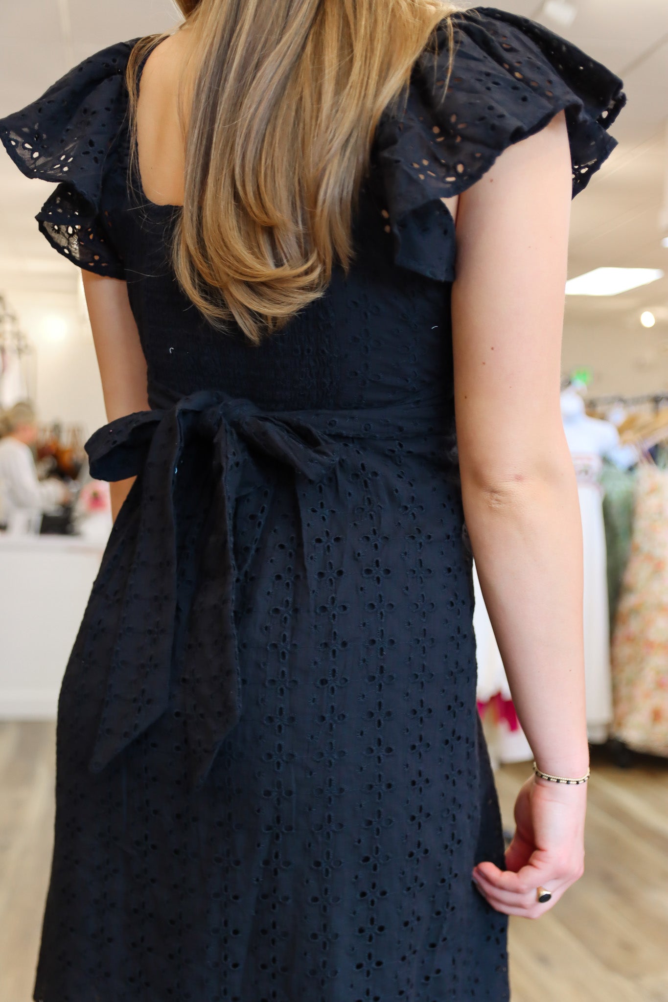 SURPLICE NECK FLUTTER SLEEVE DRESS