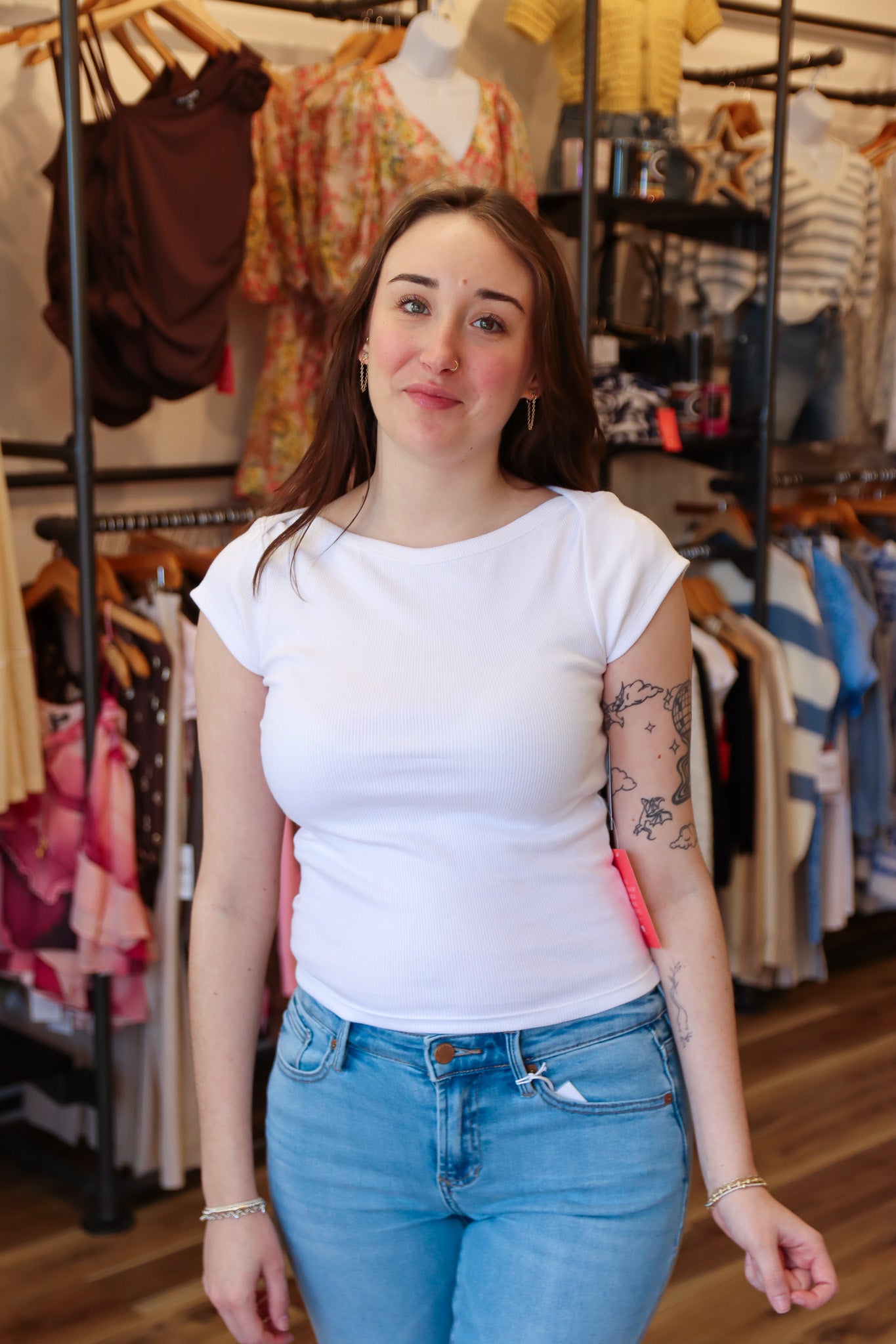 RD STYLE “KELLY” BOAT NECK CAP SLEEVE TOP
