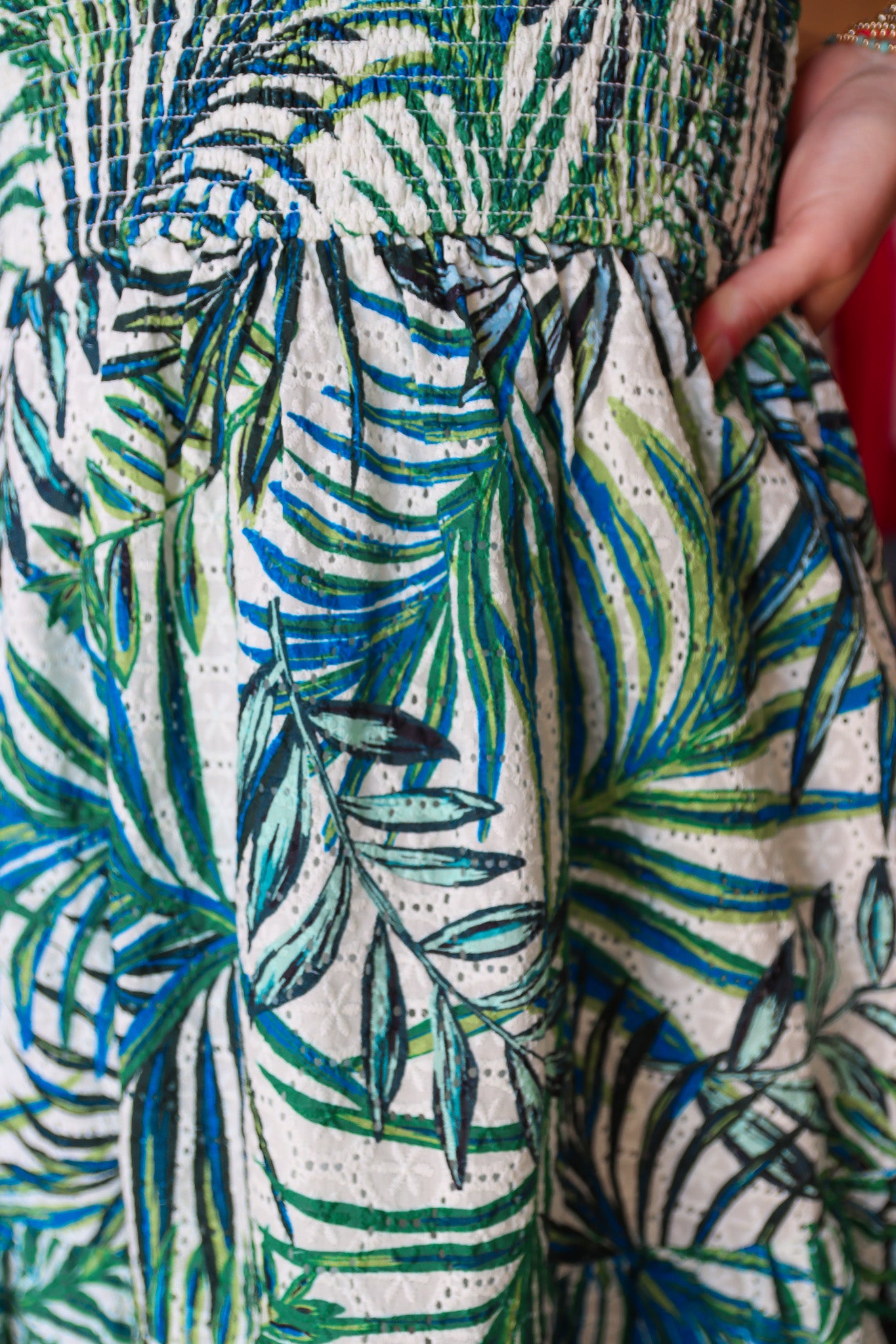 APRICOT LEAF PRINT BRODERIE ANGLAISE DRESS