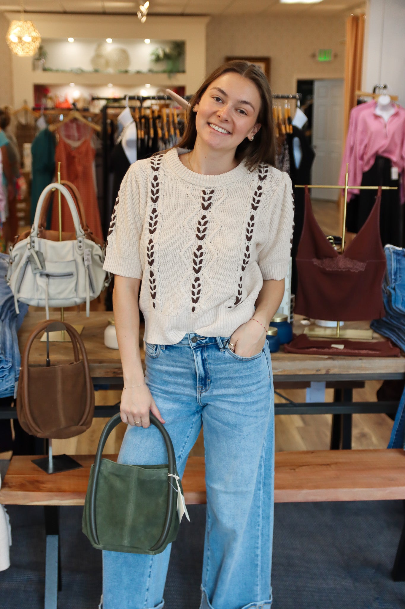 BY TOGETHER “SARA” KNIT SHORT SLEEVE SWEATER