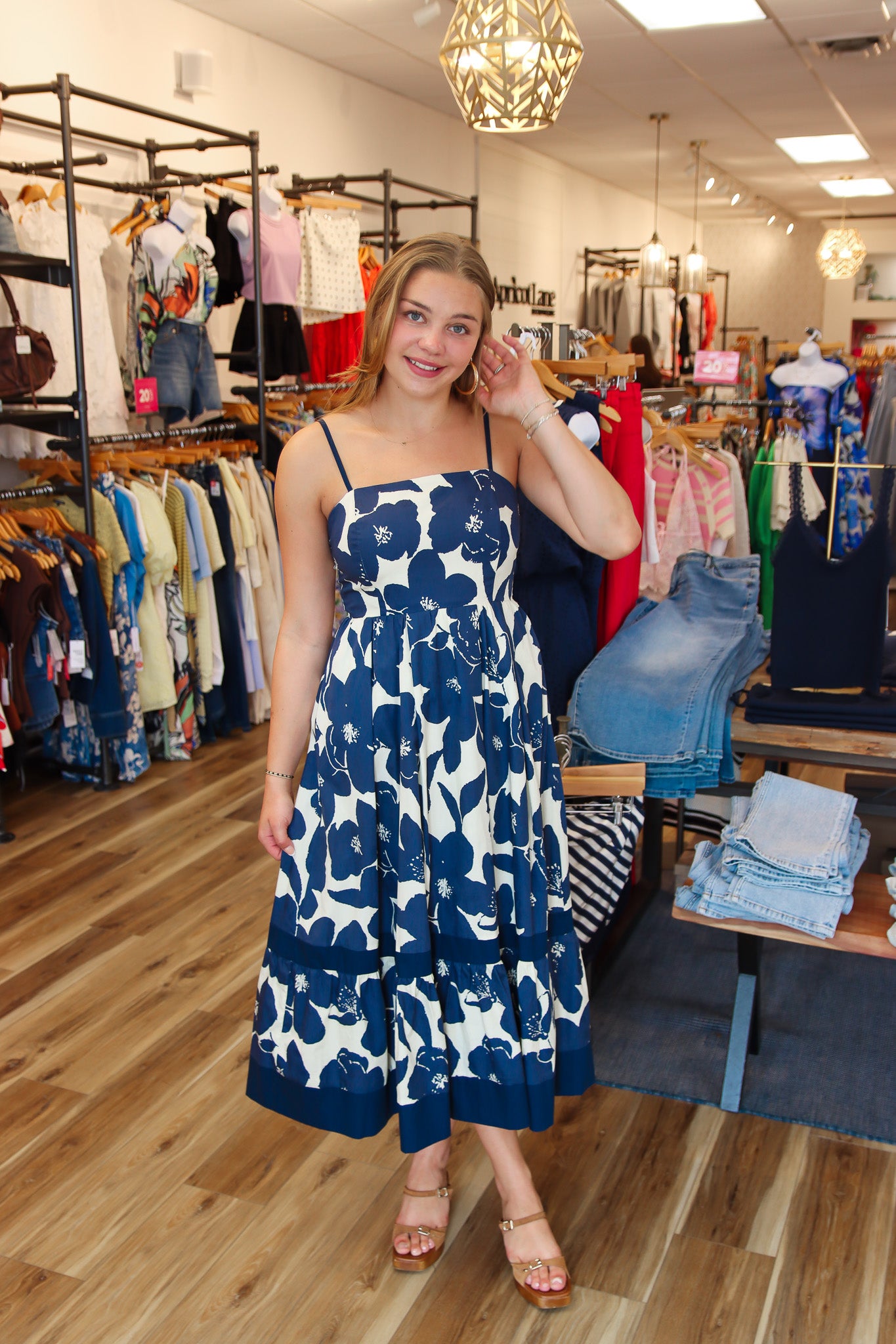 PINCH BOLD FLORAL TIERED MIDI DRESS
