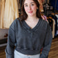 CROPPED V NECK SWEATSHIRT
