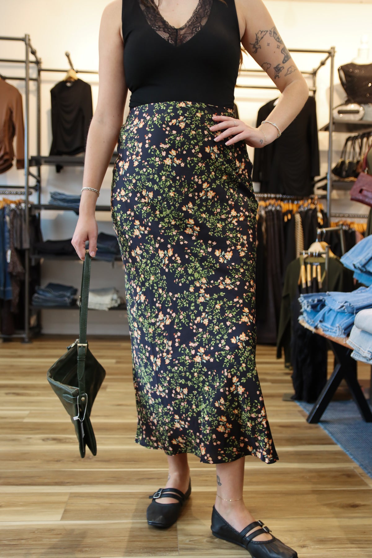 SAGE THE LABEL “URBAN BLOOM” MIDI SKIRT